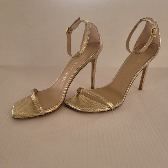 Stuart Weitzman Shoes - Stuart Weitzman Nudistcurve 4.5 inch Heel Gold Snake 8.5B Sexy Strappy Luxury